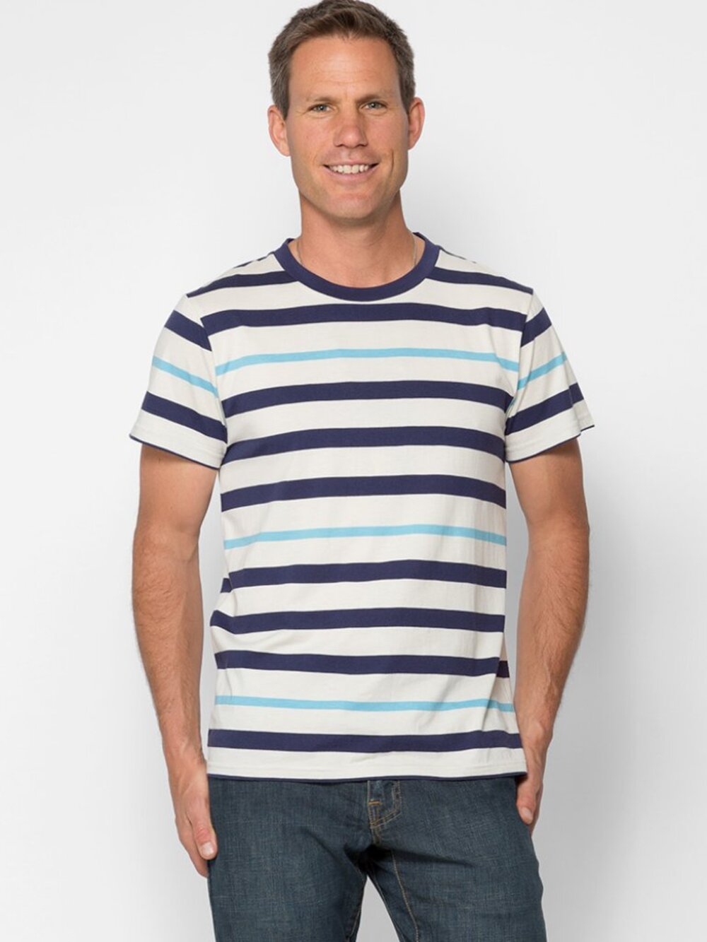 NWT Alternative Apparel Men's Cotton Modal Stripe Crew Blue Stripe Size M